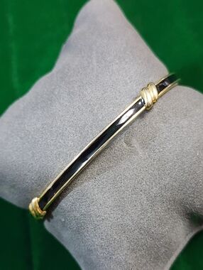 Monet Vintage Art Deco Gold-Tone Black Enamel Knot Bangle Bracelet